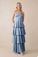 V-Neck Tiered Ruffle A-Line Maxi Dress in Neptune – KISS BRIDAL Dresses