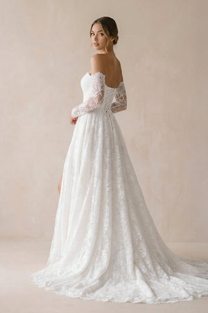 A Line Sweetheart Lace Wedding Dress With Slit in White - KISS BRIDAL Wedding Dresses
