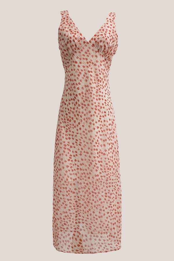 Vintage Flower V - Neck Printed Cotton Midi Dress in Red - SHE IS ME Dresses