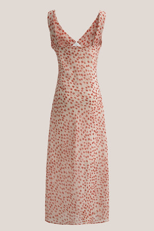 Vintage Flower V - Neck Printed Cotton Midi Dress in Red - SHE IS ME Dresses