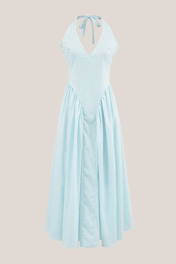 Vintage Halter Cotton Midi Dress in Blue - SHE IS ME Dresses