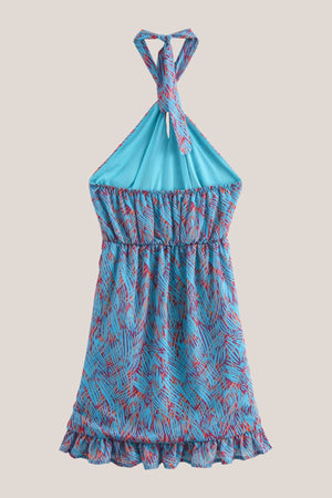 Vintage Halter Sheath Printed Cotton Mini Dress in Blue - SHE IS ME Dresses