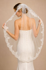 Vintage - Inspired Lace One Tier Wedding Veil Mantilla Veils in White - KISS BRIDAL Wedding Veils
