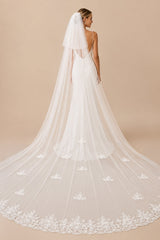 Vintage Lace Cute Appliques Long Chapel Veils Wedding Veil in White - KISS BRIDAL Wedding Veils
