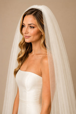 Vintage Long Chapel Veils Two - tayer Wedding Veils in Ivory - SHE IS ME Wedding Veils