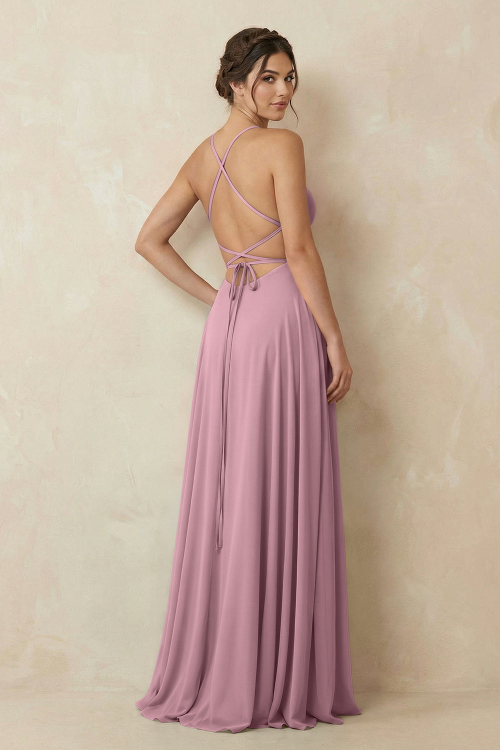 A-Line Chiffon Bridesmaid Dress With Slit in Vintage Mauve