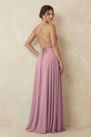 Vintage Mauve A-Line Chiffon Bridesmaid Dress With Slit (2) | KISSBRIDAL