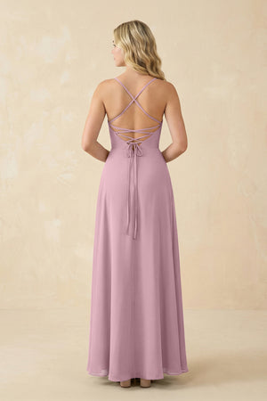 Vintage Mauve A-Line Chiffon Spaghetti Strap Bridesmaid Dress (2) | KISSBRIDAL