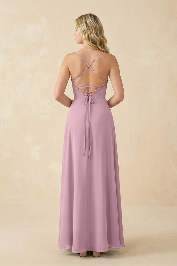 Vintage Mauve A-Line Chiffon Spaghetti Strap Bridesmaid Dress (2) | KISSBRIDAL