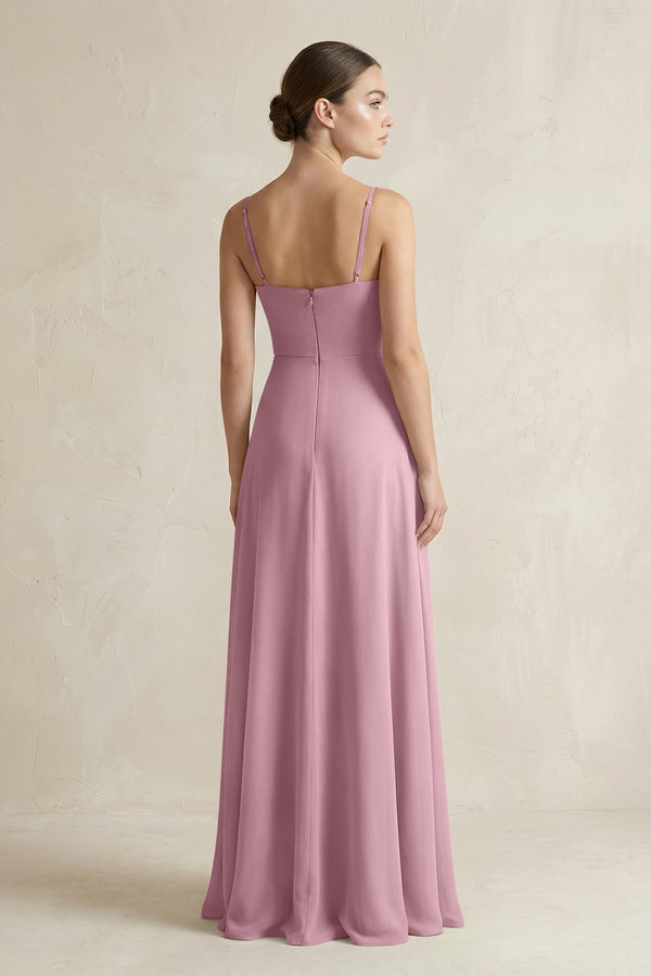 Vintage Mauve A-Line Chiffon Spaghetti Strap Bridesmaid Dress (2) | KISSBRIDAL