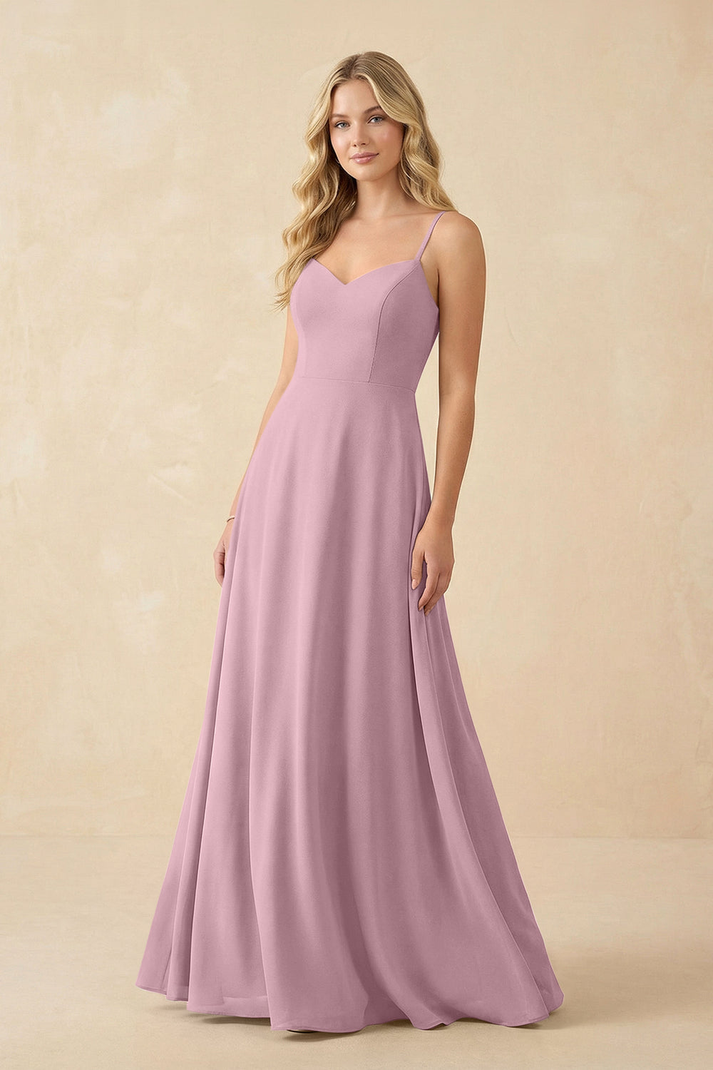 A-Line Chiffon Spaghetti Strap Bridesmaid Dress in Vintage Mauve