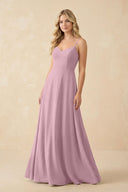 Vintage Mauve A-Line Chiffon Spaghetti Strap Bridesmaid Dress | KISSBRIDAL