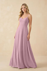 Vintage Mauve A-Line Chiffon Spaghetti Strap Bridesmaid Dress | KISSBRIDAL