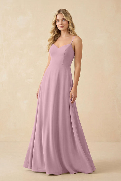 Vintage Mauve A-Line Chiffon Spaghetti Strap Bridesmaid Dress | KISSBRIDAL