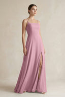 Vintage Mauve A-Line Chiffon Spaghetti Strap Bridesmaid Dress | KISSBRIDAL