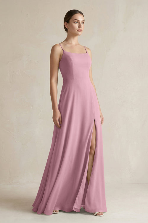 Vintage Mauve A-Line Chiffon Spaghetti Strap Bridesmaid Dress | KISSBRIDAL