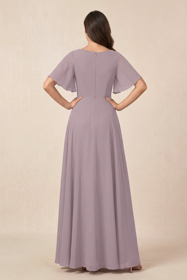 Vintage Mauve A-Line Embroidered Flutter Sleeves Chiffon Mother of the Bride Dress (2) | KISSBRIDAL