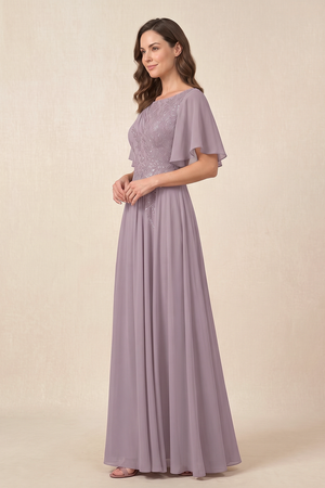 Vintage Mauve A-Line Embroidered Flutter Sleeves Chiffon Mother of the Bride Dress (3) | KISSBRIDAL