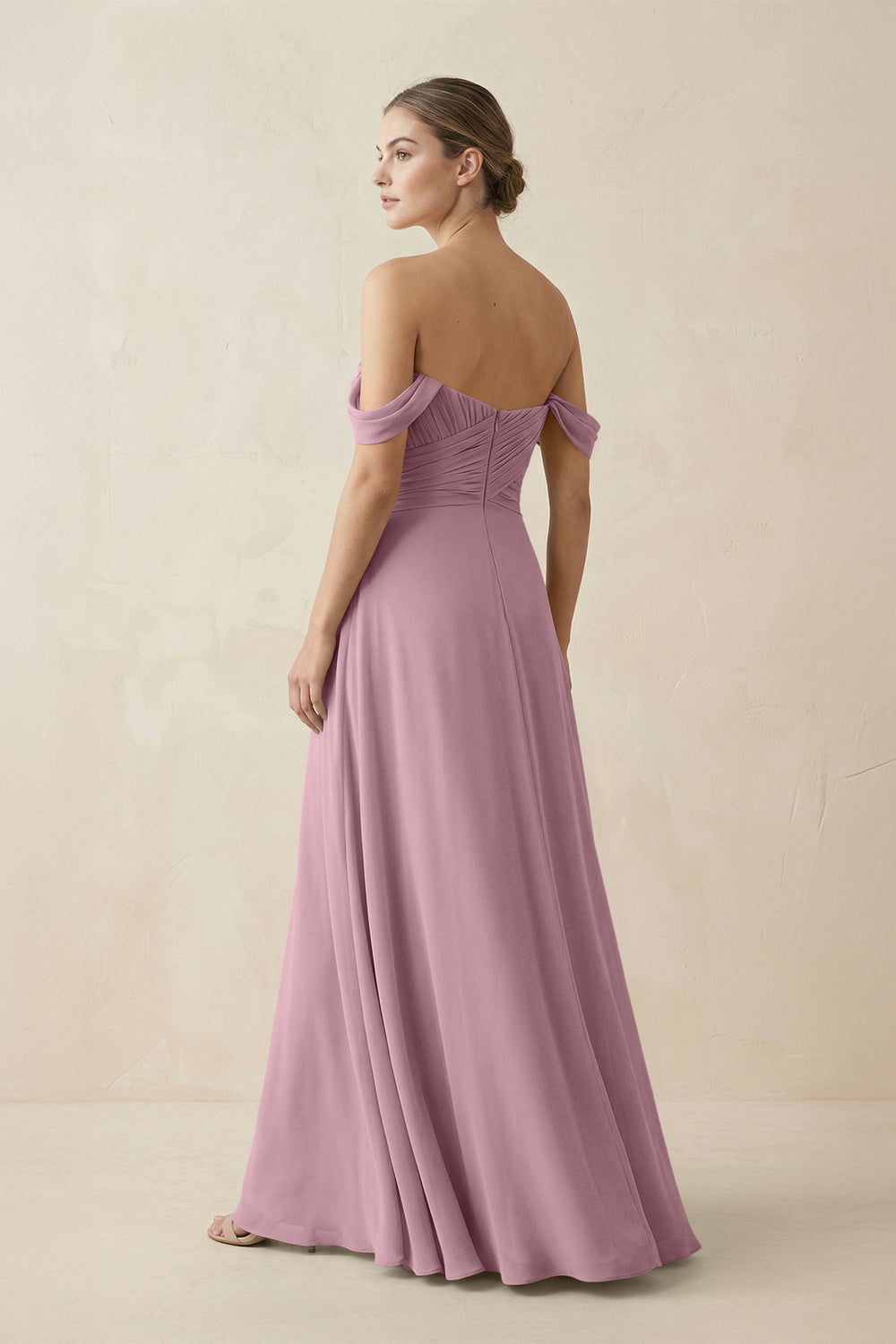 A-Line Off-the-Shoulder Chiffon Bridesmaid Dress in Vintage Mauve