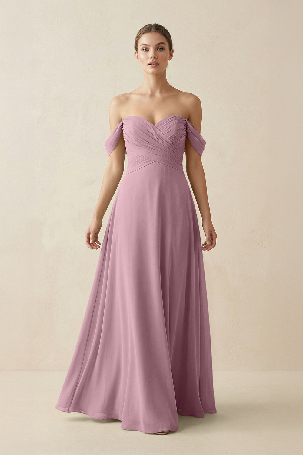 A-Line Off-the-Shoulder Chiffon Bridesmaid Dress in Vintage Mauve