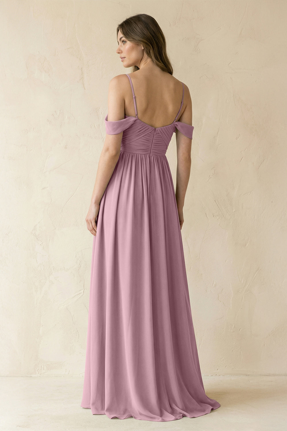 A-Line Off-the-Shoulder Pleated Chiffon Bridesmaid Dress in Vintage Mauve
