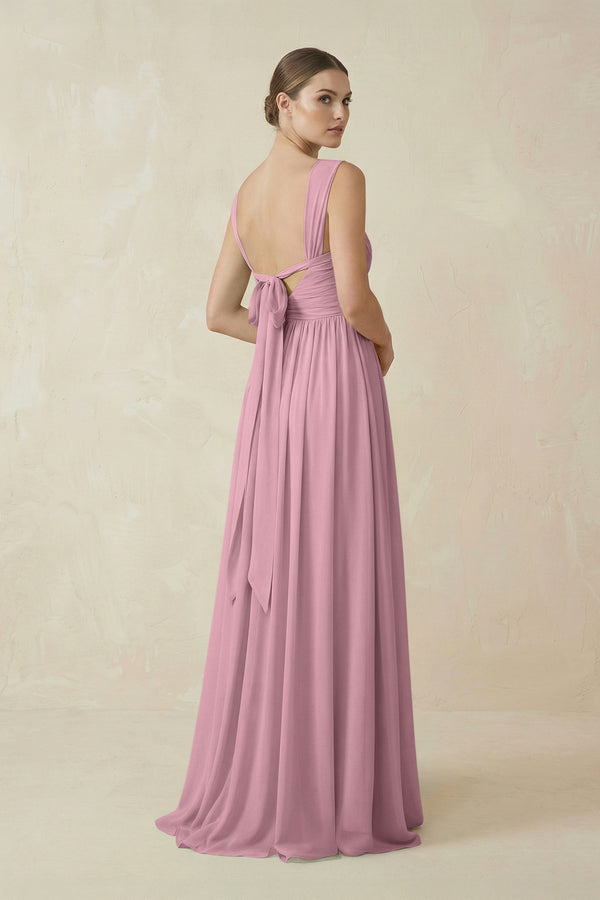 Vintage Mauve A-Line Pleated Chiffon Long Bridesmaid Dress (2) | KISSBRIDAL