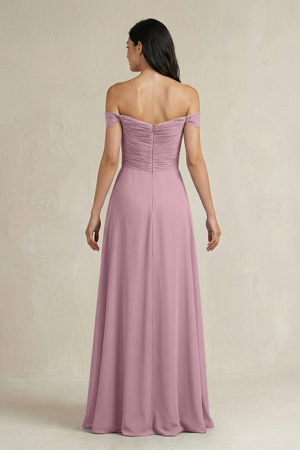 A-Line Pleated Off-the-Shoulder Chiffon Bridesmaid Dress in Vintage Mauve
