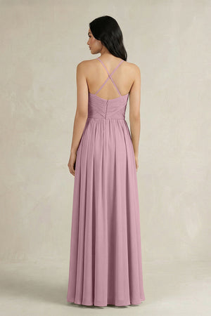 Vintage Mauve A-Line Pleated Spaghetti Strap Chiffon Bridesmaid Dress (2) | KISSBRIDAL