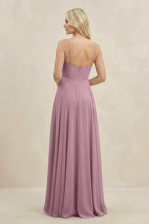 Vintage Mauve A-Line Spaghetti Strap Chiffon Bridesmaid Dress (2) | KISSBRIDAL