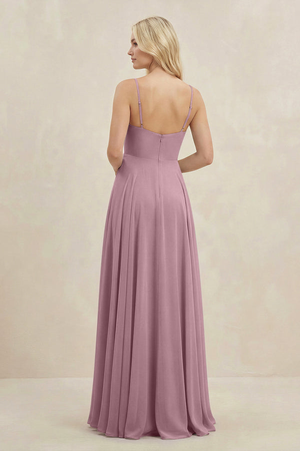 Vintage Mauve A-Line Spaghetti Strap Chiffon Bridesmaid Dress (2) | KISSBRIDAL