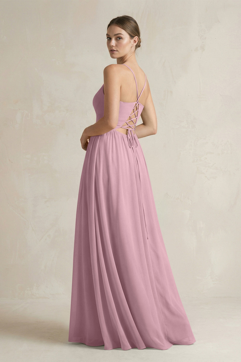 A-Line Spaghetti Strap Chiffon Bridesmaid Dress in Vintage Mauve