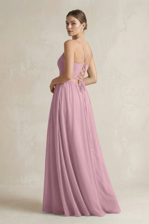 Vintage Mauve A-Line Spaghetti Strap Chiffon Bridesmaid Dress (2) | KISSBRIDAL
