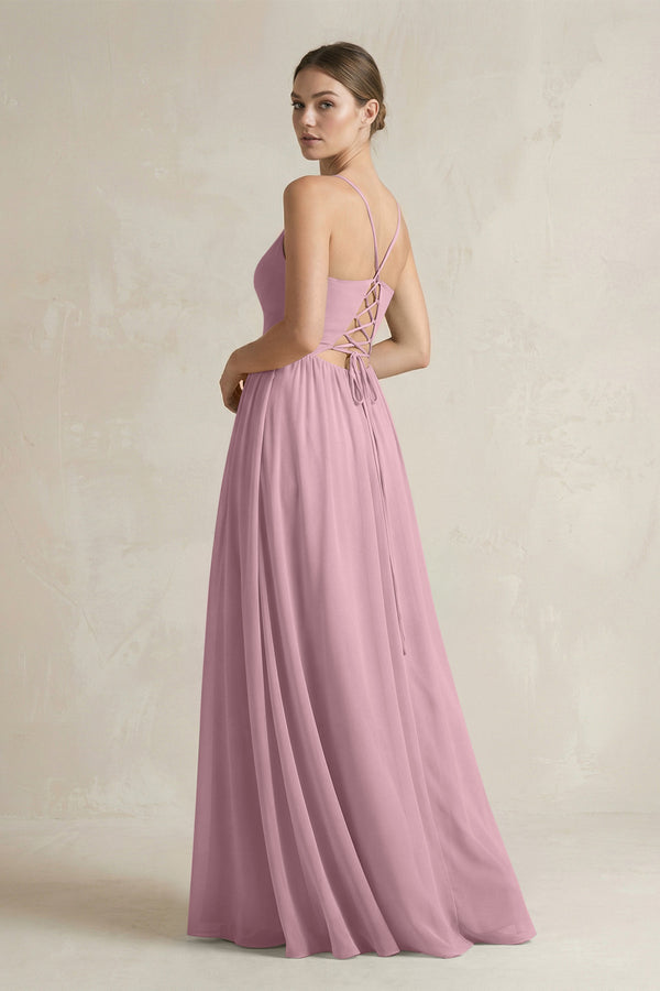 Vintage Mauve A-Line Spaghetti Strap Chiffon Bridesmaid Dress (2) | KISSBRIDAL