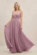 Vintage Mauve A-Line Spaghetti Strap Chiffon Bridesmaid Dress | KISSBRIDAL