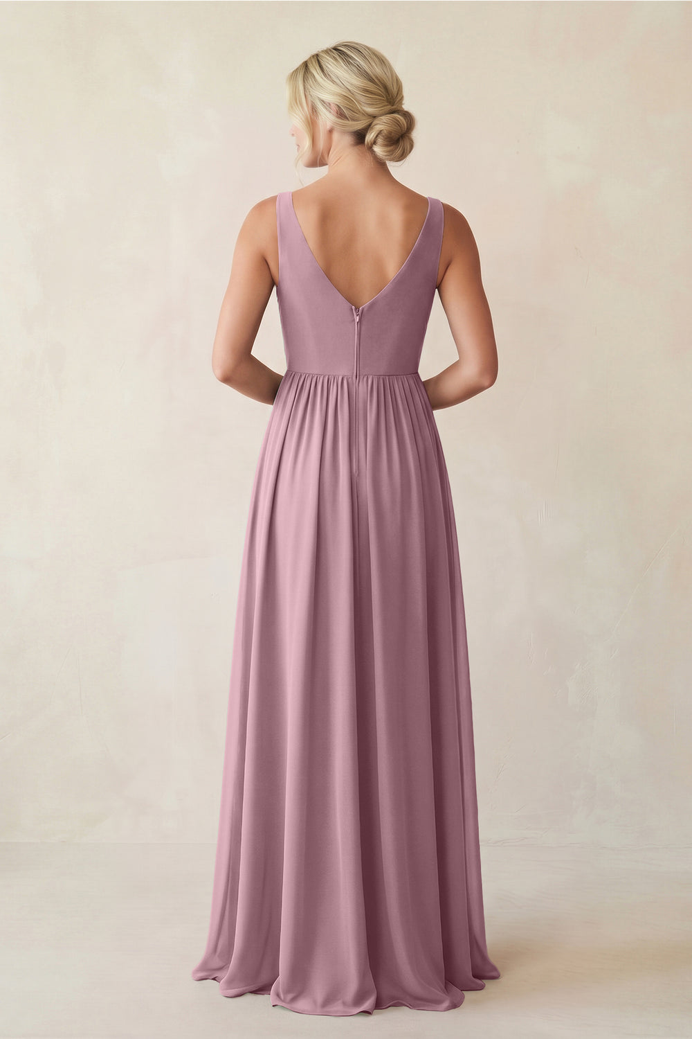 A-Line V-Neck Pleated Chiffon Bridesmaid Dress in Vintage Mauve