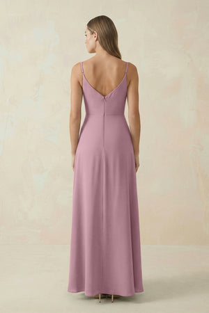 Vintage Mauve Cami Strap A-Line Chiffon Bridesmaid Dress (2) | KISSBRIDAL