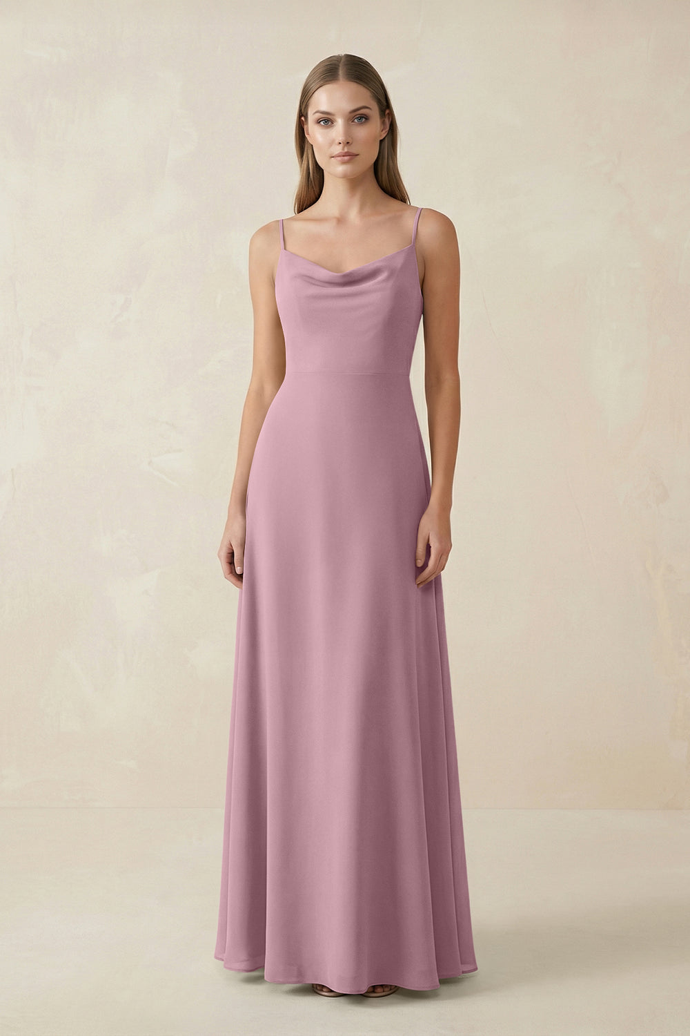 Cami Strap A-Line Chiffon Bridesmaid Dress in Vintage Mauve