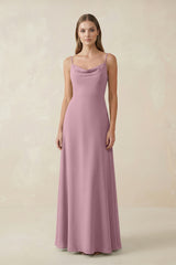 Vintage Mauve Cami Strap A-Line Chiffon Bridesmaid Dress | KISSBRIDAL