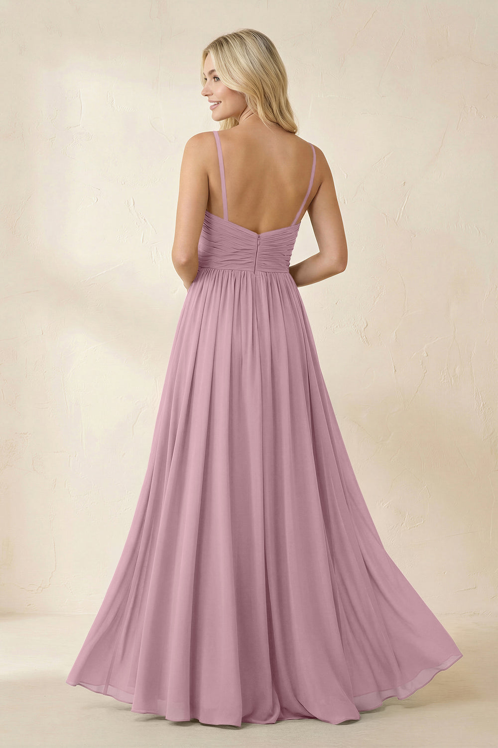 Cami Strap Chiffon A-Line Bridesmaid Dress with Slit in Vintage Mauve