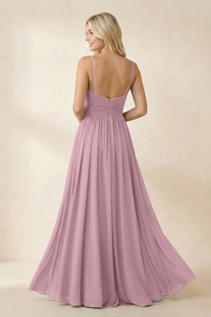 Vintage Mauve Cami Strap Chiffon A-Line Bridesmaid Dress with Slit (2) | KISSBRIDAL