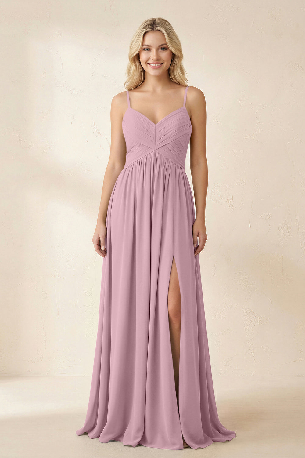 Cami Strap Chiffon A-Line Bridesmaid Dress with Slit in Vintage Mauve