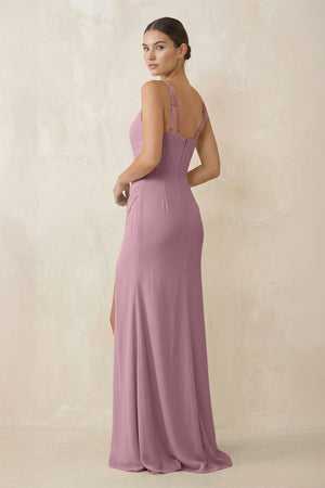 Vintage Mauve Cami Strap Chiffon Sheath Bridesmaid Gown (2) | KISSBRIDAL