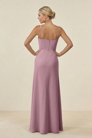 Vintage Mauve Cami Strap Chiffon Sheath Bridesmaid Gown (2) | KISSBRIDAL