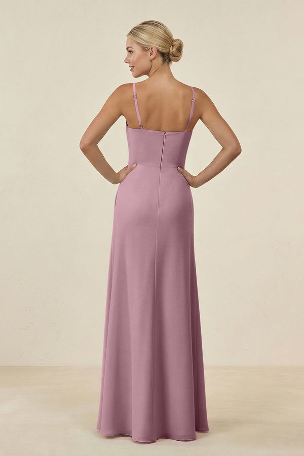 Vintage Mauve Cami Strap Chiffon Sheath Bridesmaid Gown (2) | KISSBRIDAL