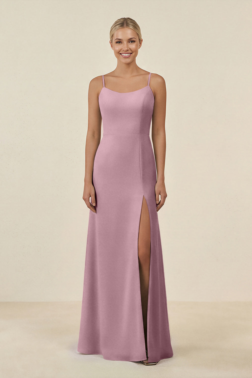 Cami Strap Chiffon Sheath Bridesmaid Gown in Vintage Mauve