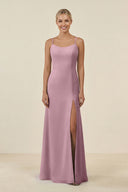 Vintage Mauve Cami Strap Chiffon Sheath Bridesmaid Gown | KISSBRIDAL