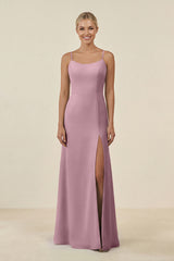 Vintage Mauve Cami Strap Chiffon Sheath Bridesmaid Gown | KISSBRIDAL