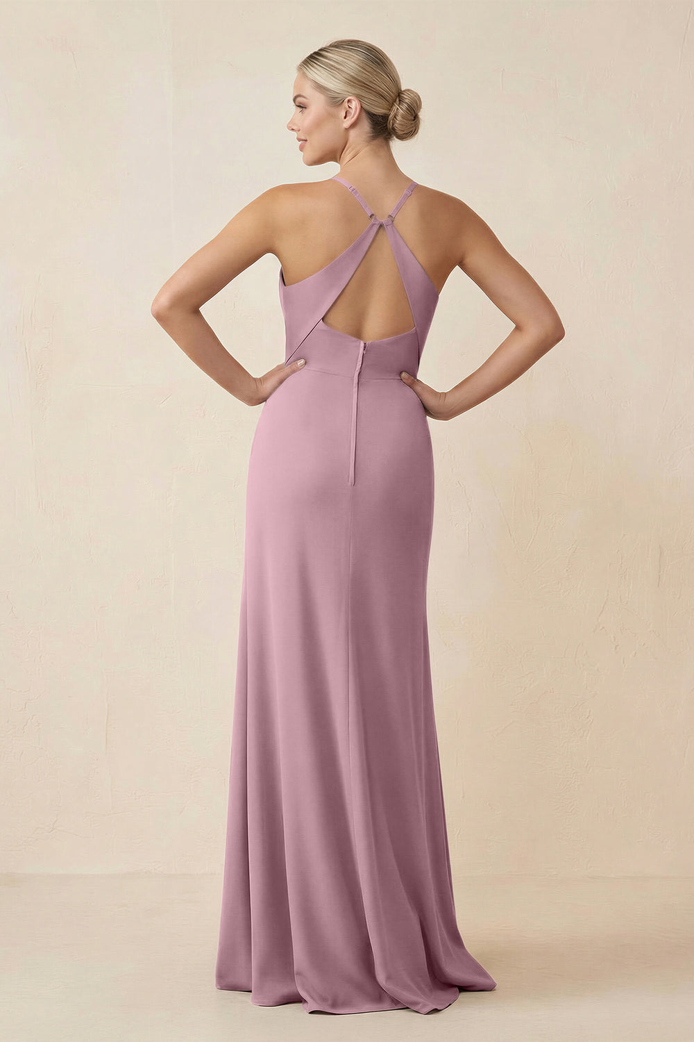 Cami Strap Sheath Ruched Bridesmaid Dress With Slit in Vintage Mauve