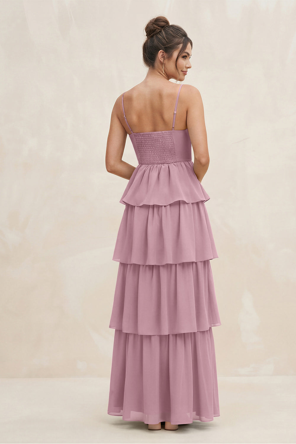 Cami Strap Tiered A-Line Chiffon Bridesmaid Dress in Vintage Mauve