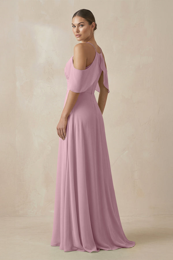 Vintage Mauve Chiffon A-Line Long Bridesmaid Dress (2) | KISSBRIDAL